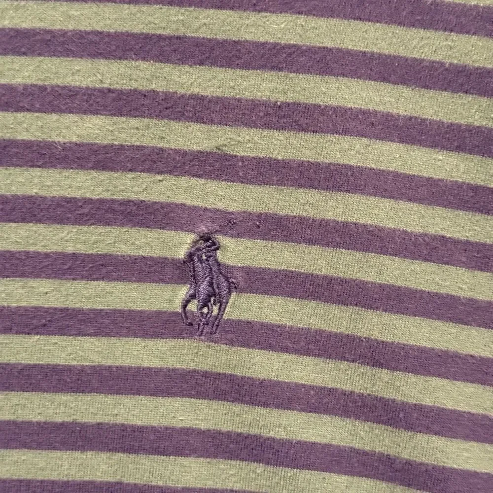 Polo Ralph Lauren Striped Tee Green Navy‎ Custom Slim Fit Mens XL Grunge Nirvana
